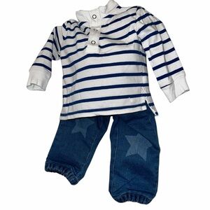 Janie & Jack baby Boden 2pc stripe denim star outfit 12-18m navy blue white